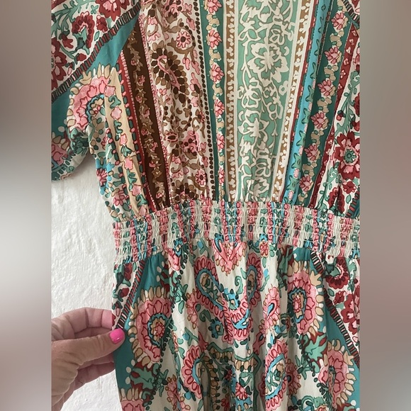 Lovestitch Boho Dreams Maxi Dress, V-Neck, Puff Sleeves, 100% Rayon; size S - Picture 4 of 10